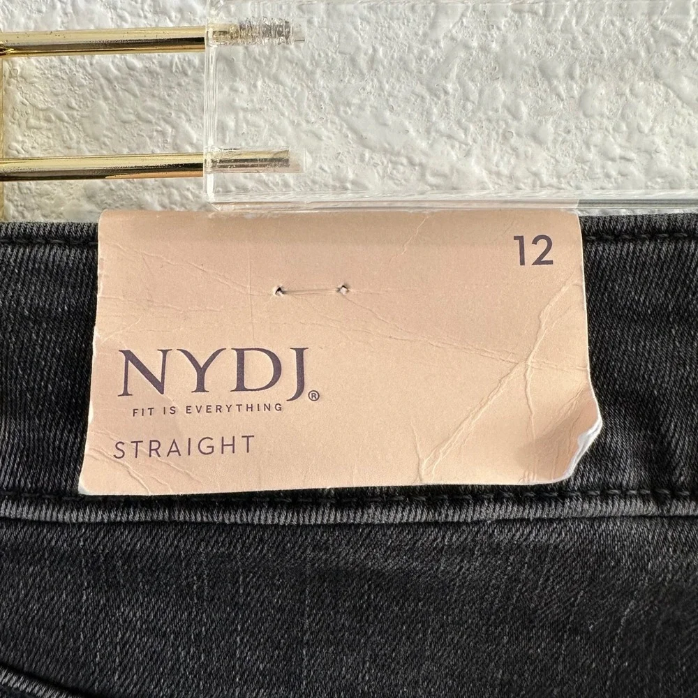 NYDJ Marilyn Straight Jeans Womens 12 Black Nightbreak Lift Tuck High Rise Denim